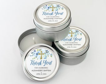 Baptism Candle Favors Candle Tins with Personalized Stickers Boys Baptism Bulk Favors Custom Candle Favor