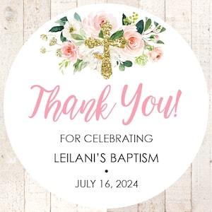 Baptism Thank You Favor Stickers Girls Baptism Personalized Stickers 1st Holy Communion Favors Baby Christening Stickers - Set of 24