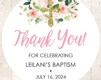 Baptism Thank You Favor Stickers Girls Baptism Personalized Stickers 1st Holy Communion Favors Baby Christening Stickers - Set of 24