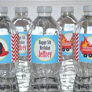 Fire Truck Birthday Party Water Bottle Labels, Firefighter Birthday Party, Fire Engine Birthday Water Bottle Wraps Set of 10 image 2