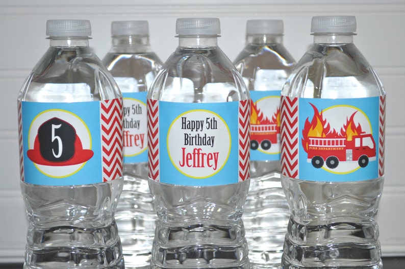 Fire Truck Birthday Party Water Bottle Labels, Firefighter Birthday Party, Fire Engine Birthday Water Bottle Wraps Set of 10 image 2