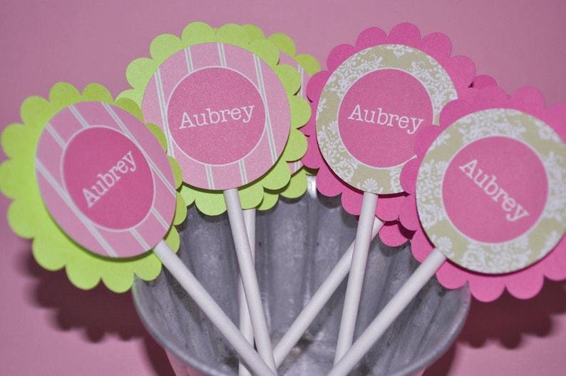 Girls 1st Birthday Decorations Girls Birthday Favor Tags Set of 12 Birthday Thank You Tags Pink and Green Party Favors
