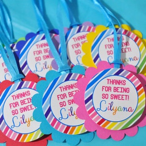 Favor Tags Candy Sweet Shoppe Birthday, 1st Birthday, Rainbow Party Thank You Tags, Candyland Birthday Party, Sweet Shop Party Set of 12 image 4