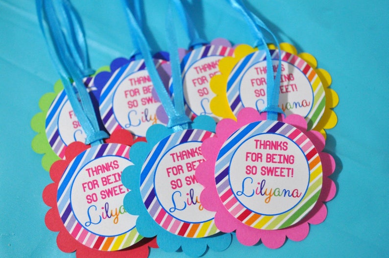 Favor Tags Candy Sweet Shoppe Birthday, 1st Birthday, Rainbow Party Thank You Tags, Candyland Birthday Party, Sweet Shop Party Set of 12 image 4