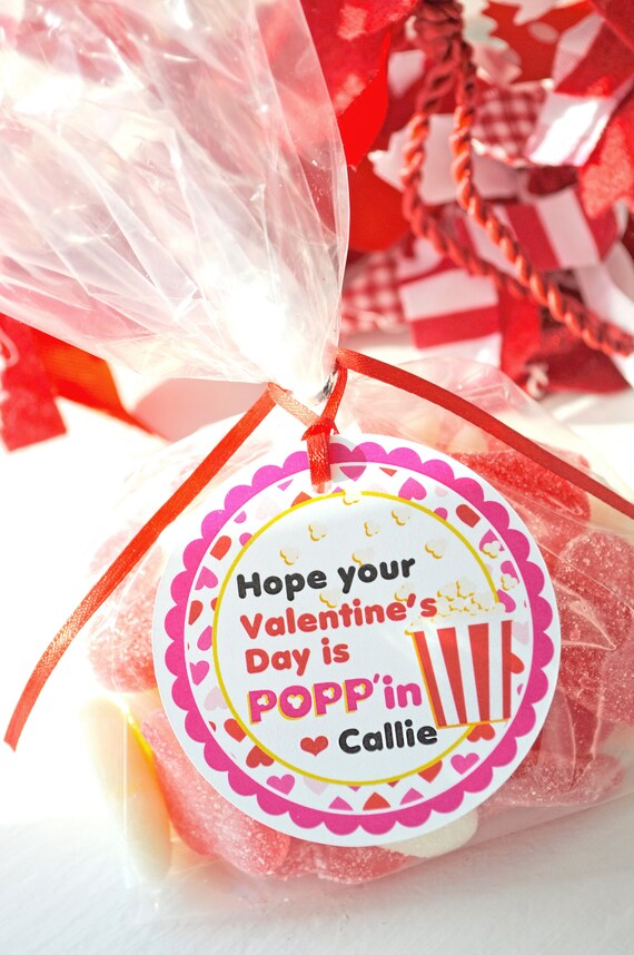 Kids Valentine's Day Popcorn Treat Tags, Valentines Day Favor Tags, School Valentine's Classroom Party, Valentine Goody Bag Tags - Set of 12 Il_570xn