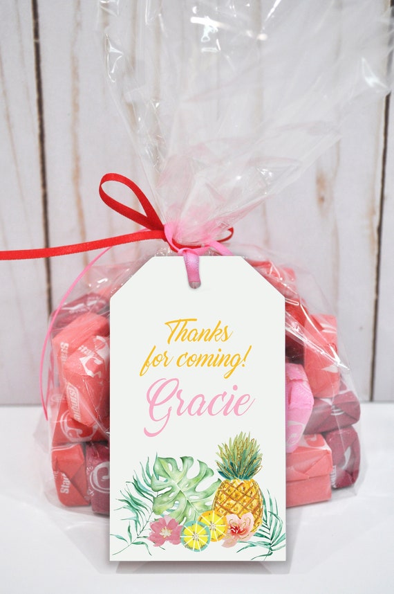 Tropical Birthday Party Favor Tags, Thank You Tags, Party Favors, Pineapple Flamingo Girls Birthday Party Decorations - Set of 12 Il_570xn
