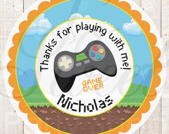 Video Game Birthday Party Favor Stickers, Gaming Party Favor Labels, Retro Arcade Video Game Favor Stickers, Treat Bag Stickers - Set of 24