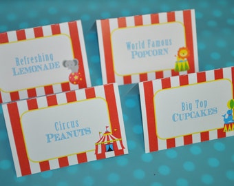 Circus Party Food Label Tent Cards - Buffet Labels - Carnival Birthday - Circus Birthday Party Decorations - Kids Circus Party - Set of 12