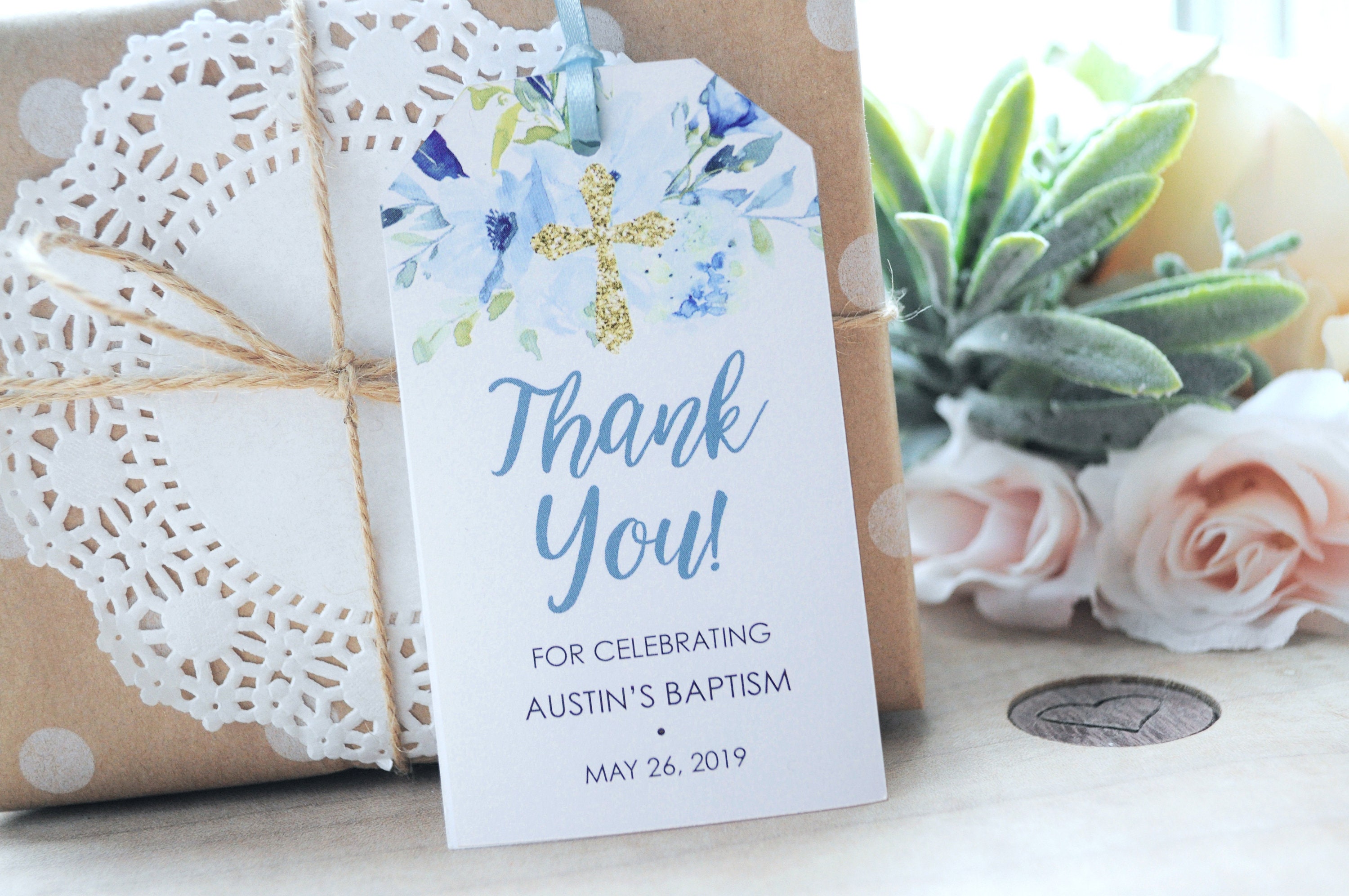set of 25 Baptism Favor Tags for Baby Boys Personalized 