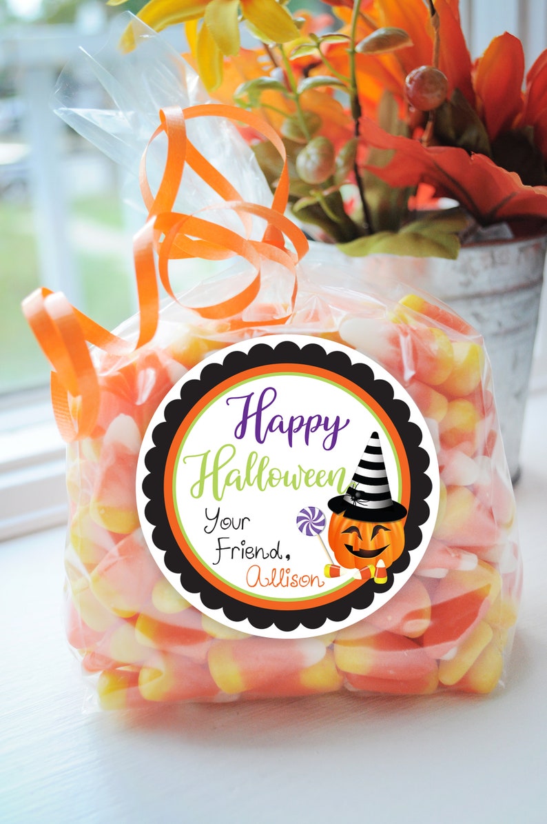 Halloween Favor Stickers, School Halloween Favors, Halloween Party Treat Bag Stickers, Trick Or Treat Stickers, Class Treat Tags Set of 24 image 2