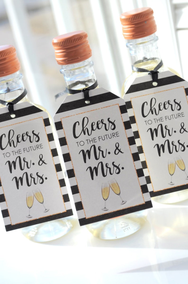 Wedding Favors, Bridal Shower Favors, Champagne Tags, Mini Wine Bottle Favor Tags, Thank You Tags, Cheers to the Future Mr & Mrs Set of 12 image 1