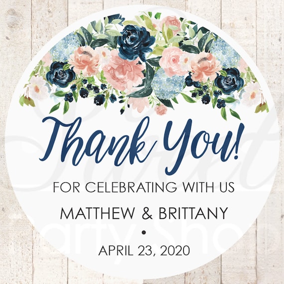 Personalized Blue Floral Hydrangea Wedding Party Favor Labels, Bridal Shower Party Favors, 30 stickers per page, STICKERS ONLY :