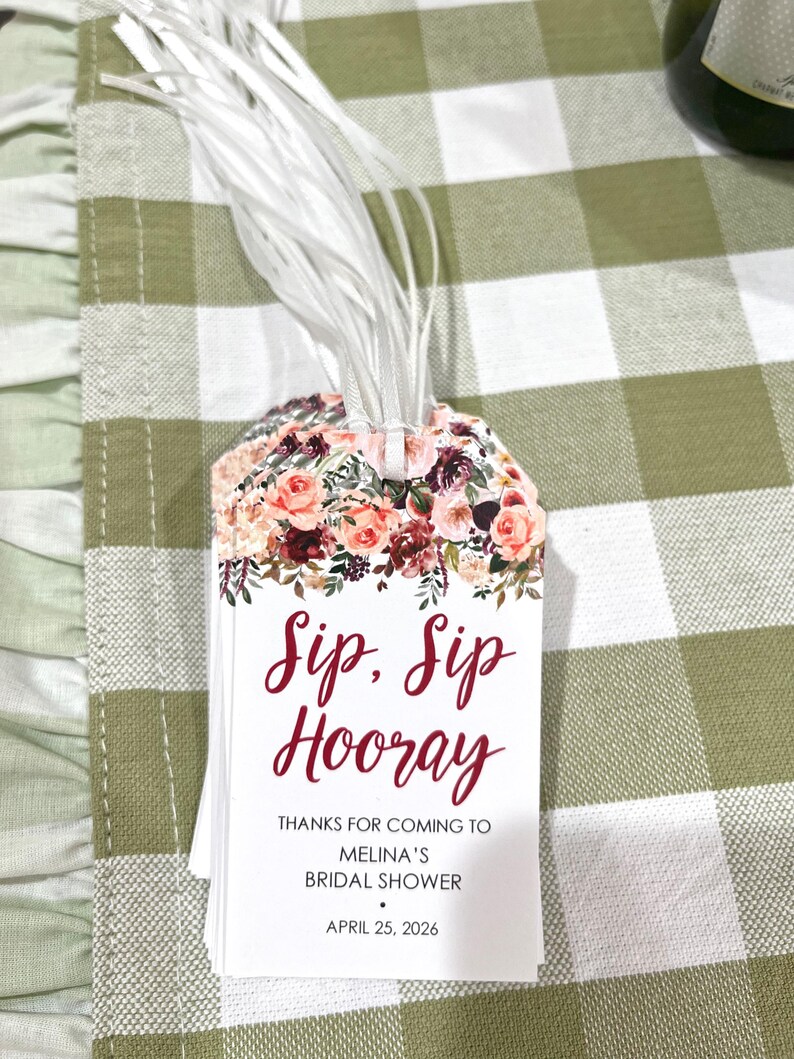 Bridal Shower Favors Tags for Mini Wine Bottles Sip Sip Hooray Wedding Shower Favors Mini Champagne Tags Fall Floral 画像 6