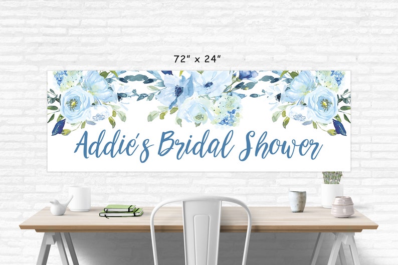 Bridal Shower Banner, Blue Floral Bridal Shower Decorations, Wedding Shower Banner, Printed & Shipped image 5