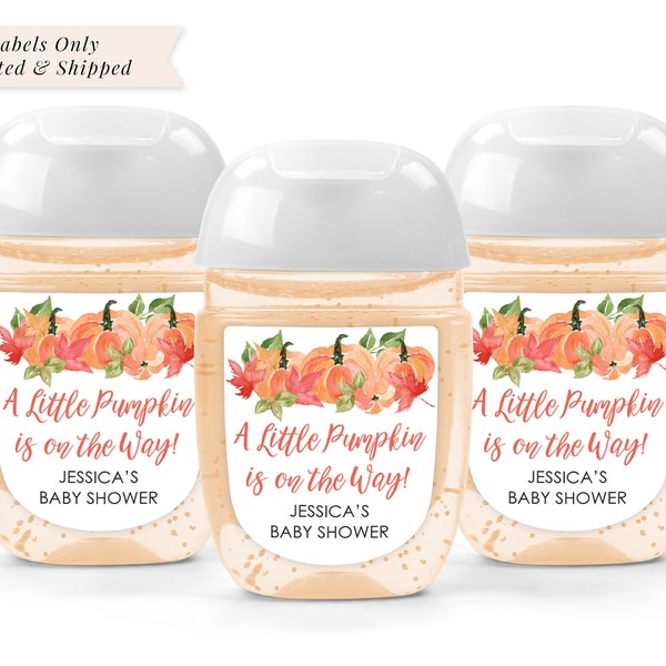 Pumpkin Baby Shower Sanitizer Favor Labels  , Fall Baby Shower Hand Sanitizer Labels, Gender Reveal Baby Shower - Set of 30 Labels