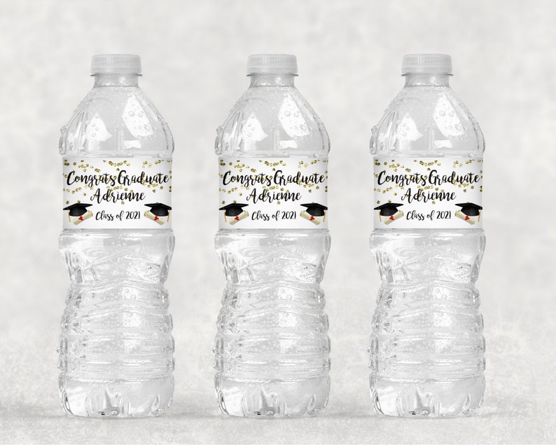 Personalized Graduation Drink Labels Graduation Water Bottle Labels Class of 2021 Congrats Grad Set of 10 Waterproof Water Bottle Wraps