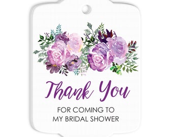 Bridal Shower Favor Tags Thank You Tags Purple Floral Bridal Shower Gift Tags - Set of 24 Tags