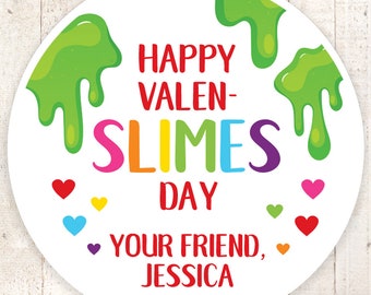 Slime Valentines Day Stickers, Kids Valentines Day Cards, Treat Bag Stickers, Classroom Valentines - Set of 24 Stickers