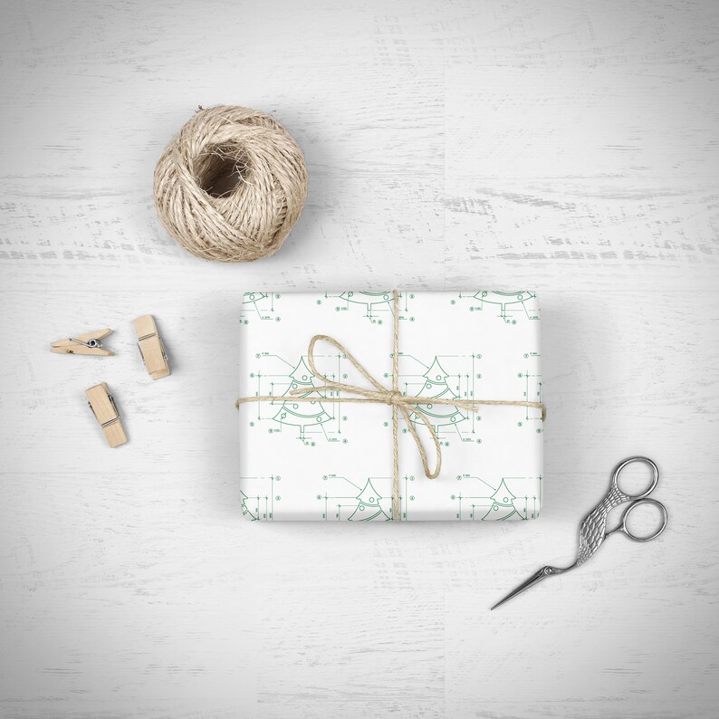 Engineer Architect Christmas Wrapping Paper, Holiday Gift Wrap, Unique Geek Gift Wrap Sheets, Christmas Tree Gift Wrap, Funny Christmas Gift image 2