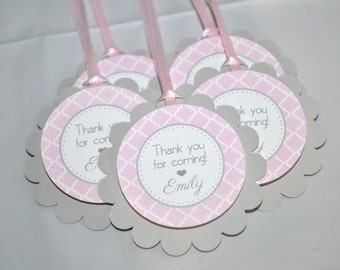 Girls Baby Shower Favor Tags - It's A Girl Favors - Pink and Gray - Girl Baby Shower Decorations - Baby Shower Thank You Tags - Set of 12