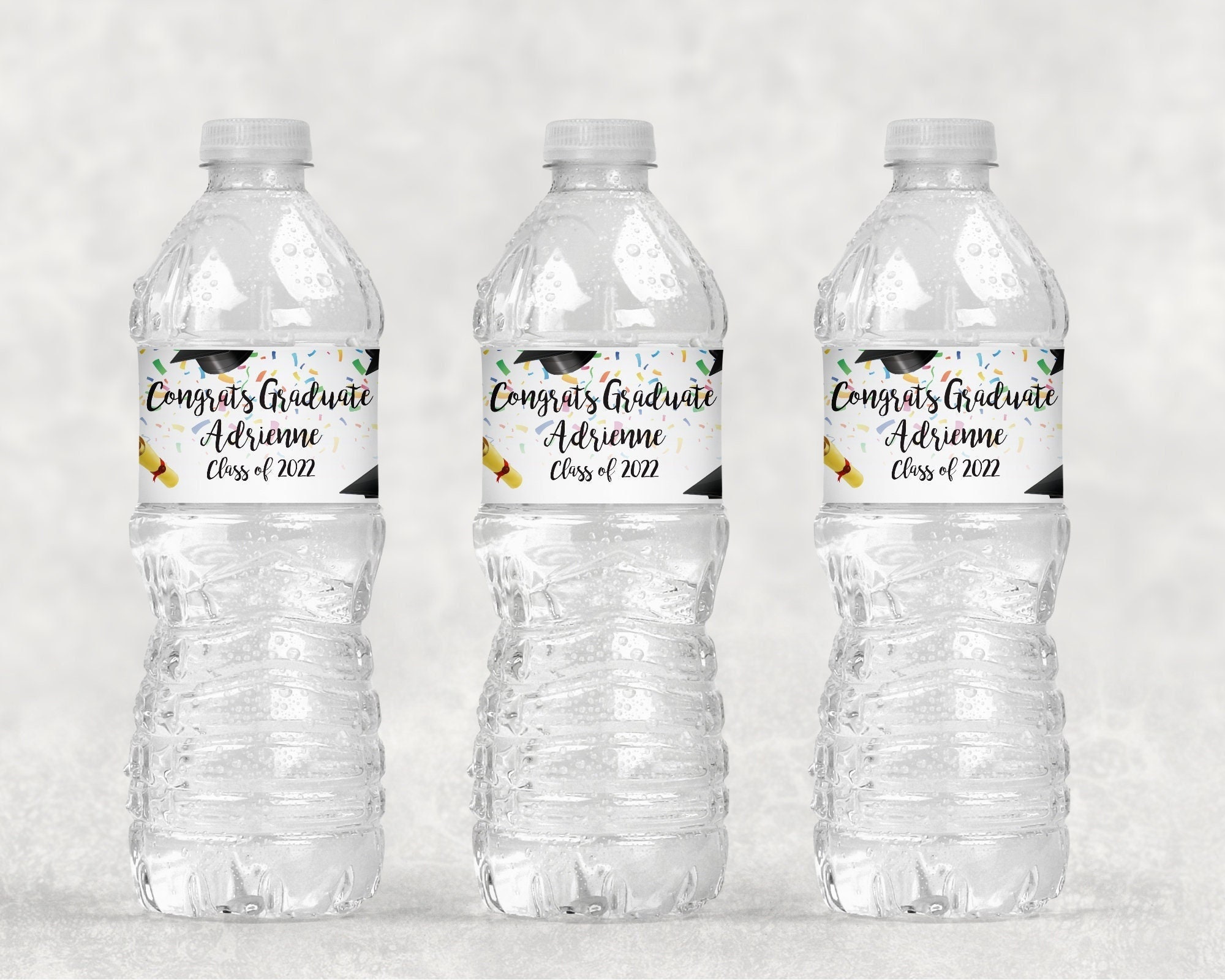 Graduation Water Bottle Labels, Class of 2022 Congrats Grad, Personalized Graduation Drink Labels, Waterproof Water Bottle Wraps - Set of 10