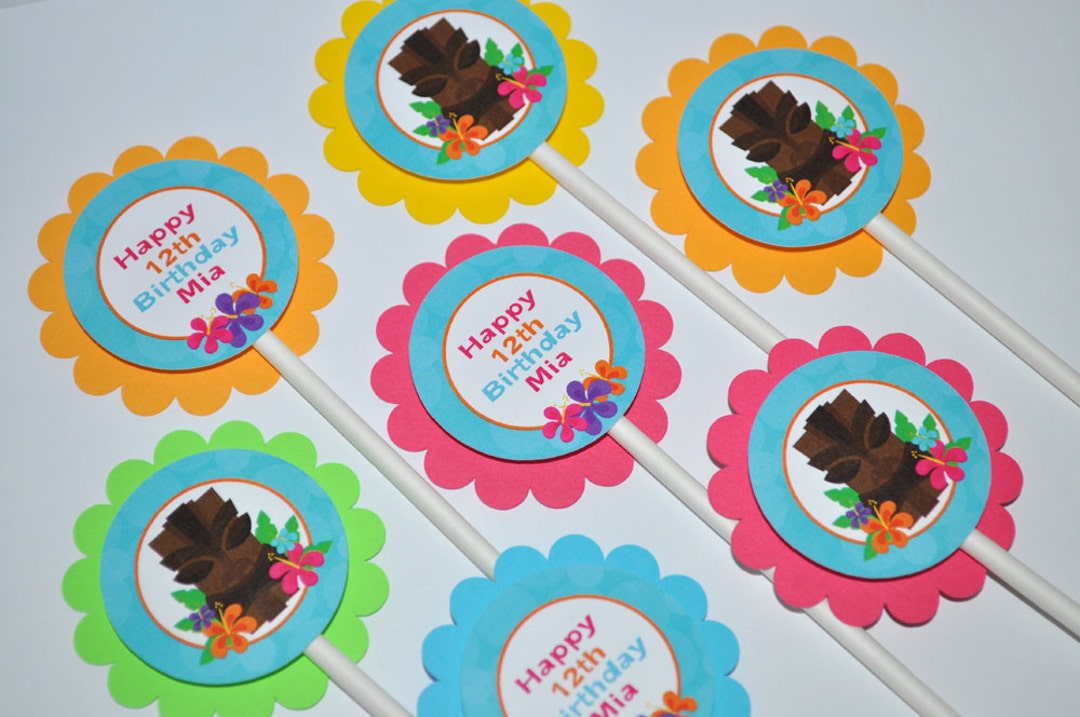 Luau Birthday Cupcake Toppers Hawaiian Luau Birthday Etsy