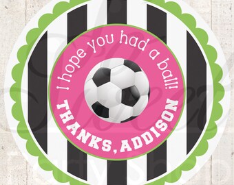 Soccer Girls Birthday Favor Sticker Labels, Soccer Party Favors, 1st Birthday Stickers, Thank You Stickers, Personalized Party - Set of 24