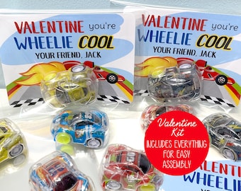 Valentines Day Race Cars Bags and Card Kit Wheelie Cool Race Car Valentines Day School Kids Classroom Valentine's Day Party Exchange