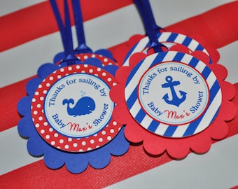 Nautical BABY SHOWER Favor Tags - Party Favors - Boys Baby Shower Decorations - Nautical Party Favors - Whales and Anchors - Set of 12