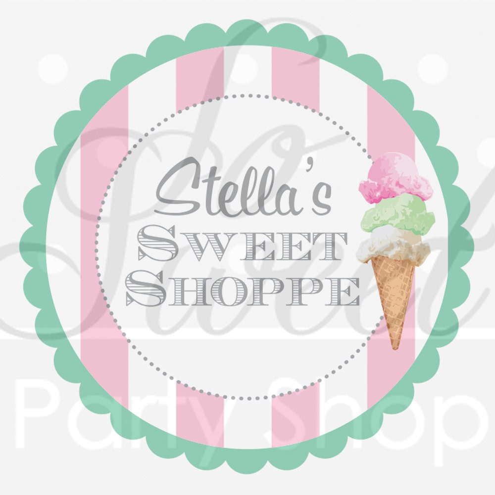 Ice Cream Party Birthday Stickers, Party Favor Labels, Sweet Shop Birthday, Vintage Ice Cream Parlour Birthday Decorations - Set of 24