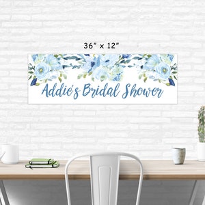 Bridal Shower Banner, Blue Floral Bridal Shower Decorations, Wedding Shower Banner, Printed & Shipped image 2