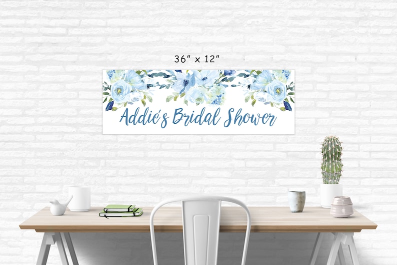 Bridal Shower Banner, Blue Floral Bridal Shower Decorations, Wedding Shower Banner, Printed & Shipped image 2