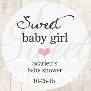 Girls Baby Shower Favor Stickers - Baby Shower Thank You Stickers - White Favor Stickers - Pink Heart (Sweet Baby Girl) - Set of 24