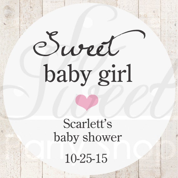 Girls Baby Shower Favor Stickers - Baby Shower Thank You Stickers - White Favor Stickers - Pink Heart (Sweet Baby Girl) - Set of 24 Il_570xn