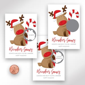 Personalized Reindeer Christmas Party Game Scratch Off Ticket Cards Holiday Party Game - Set of 24 Cards Printed and Shipped