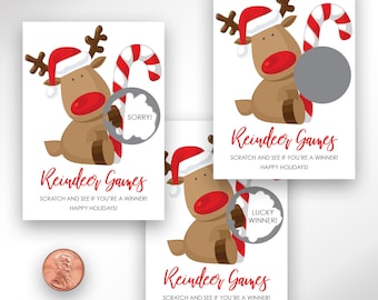 Personalized Reindeer Christmas Party Game Scratch Off Ticket Cards Holiday Party Game - Set of 24 Cards Printed and Shipped