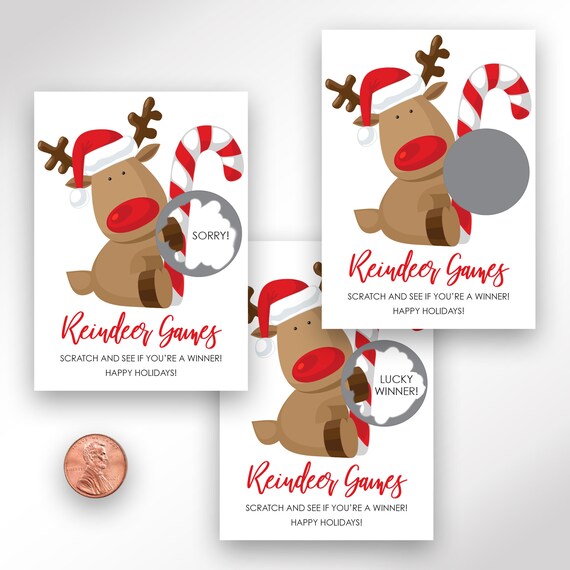 Reindeer Christmas Party Game Scratch Off Ticket Cards Printed, Holiday Party Game - Set of 24 Cards Printed and Shipped Il_570xn