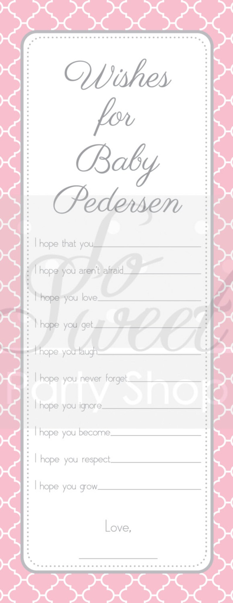 Pink and Gray Girl Baby Shower Decorations Girls Baby Well Wish Cards Set of 12 Girl Baby Shower Games Baby Shower Advice Cards