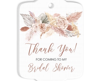 Bridal Shower Favor Tags Thank You Tags Boho Floral Pampas Grass Bridal Shower Boho Gift Tags - Set of 24 Tags