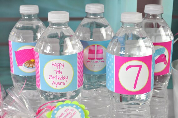 Slumber Party Water Bottle Labels, Pajama Party, Sleepover Birthday, Pancakes and Pajamas Party, Girls Birthday Drink Labels - Set of 10 Il_570xn