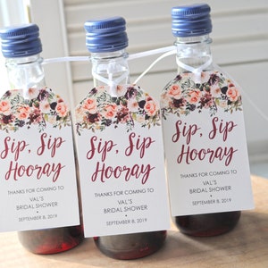 Bridal Shower Favors Tags for Mini Wine Bottles Sip Sip Hooray Wedding Shower Favors Mini Champagne Tags Fall Floral 画像 5