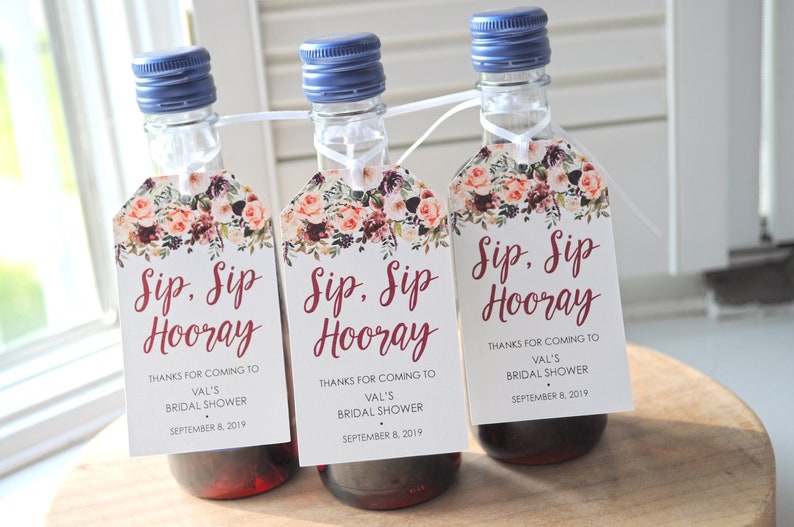 Bridal Shower Favors Tags for Mini Wine Bottles Sip Sip Hooray Wedding Shower Favors Mini Champagne Tags Fall Floral 画像 5