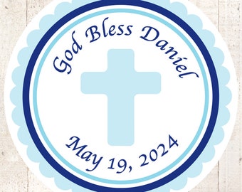 Baptism Sticker Favor Boy First Holy Communion Stickers Thank You Stickers Christening Stickers Favor Thank You Baptism Stickers - Set of 24