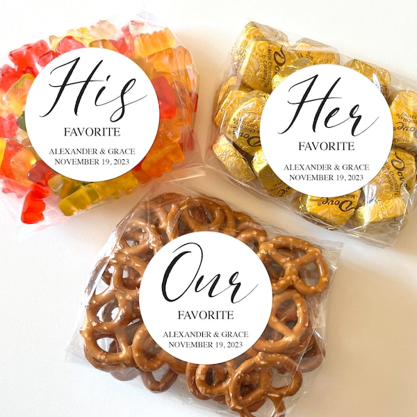 Wedding Favor Stickers His Her and Our Favorite Stickers Treat Bag Sticker Sweet and Salty Favorite Stickers Snack Bag Wedding Stickers