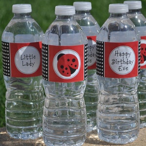 Water Bottle Labels, Ladybug Birthday, Ladybug Baby Shower, Water Bottle Wraps, Personalized Party Decorations Set of 10 Labels image 2