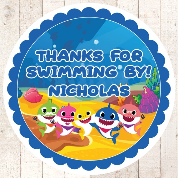 Gloss Baby Shark Personalised Birthday Stickers Thank You For Coming Party Sweet