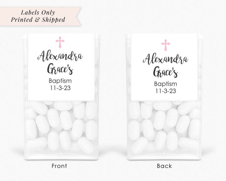 Baptism Party Favors, Tic Tac Labels Mint Favors, Mint Favors, Cross Girls Baptism, Personalized Party Favors Set of 24 Labels image 1