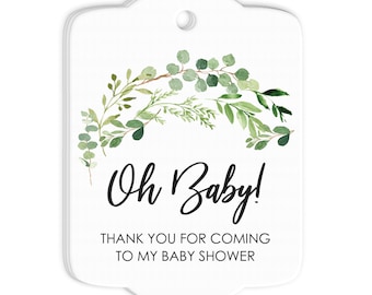 Baby Shower Favor Tags Oh Baby Thank You Tags Greenery Leaves Gift Tags - Set of 24 Tags