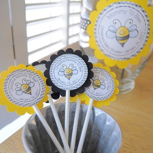 Bee Baby Shower Cupcake Toppers, Bumble Bee Theme Mommy To Bee, Girl Baby Shower, Boy Baby Shower, Ba-Bee Baby Shower Decoration Set of 12 image 3