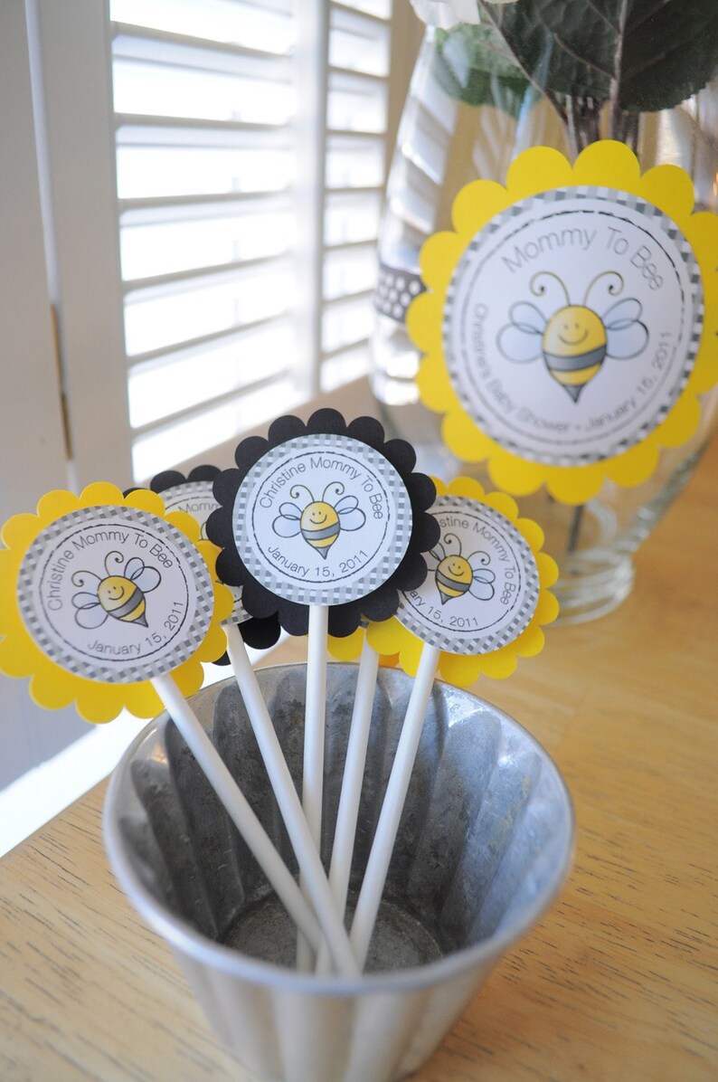 Bee Baby Shower Cupcake Toppers, Bumble Bee Theme Mommy To Bee, Girl Baby Shower, Boy Baby Shower, Ba-Bee Baby Shower Decoration Set of 12 image 3